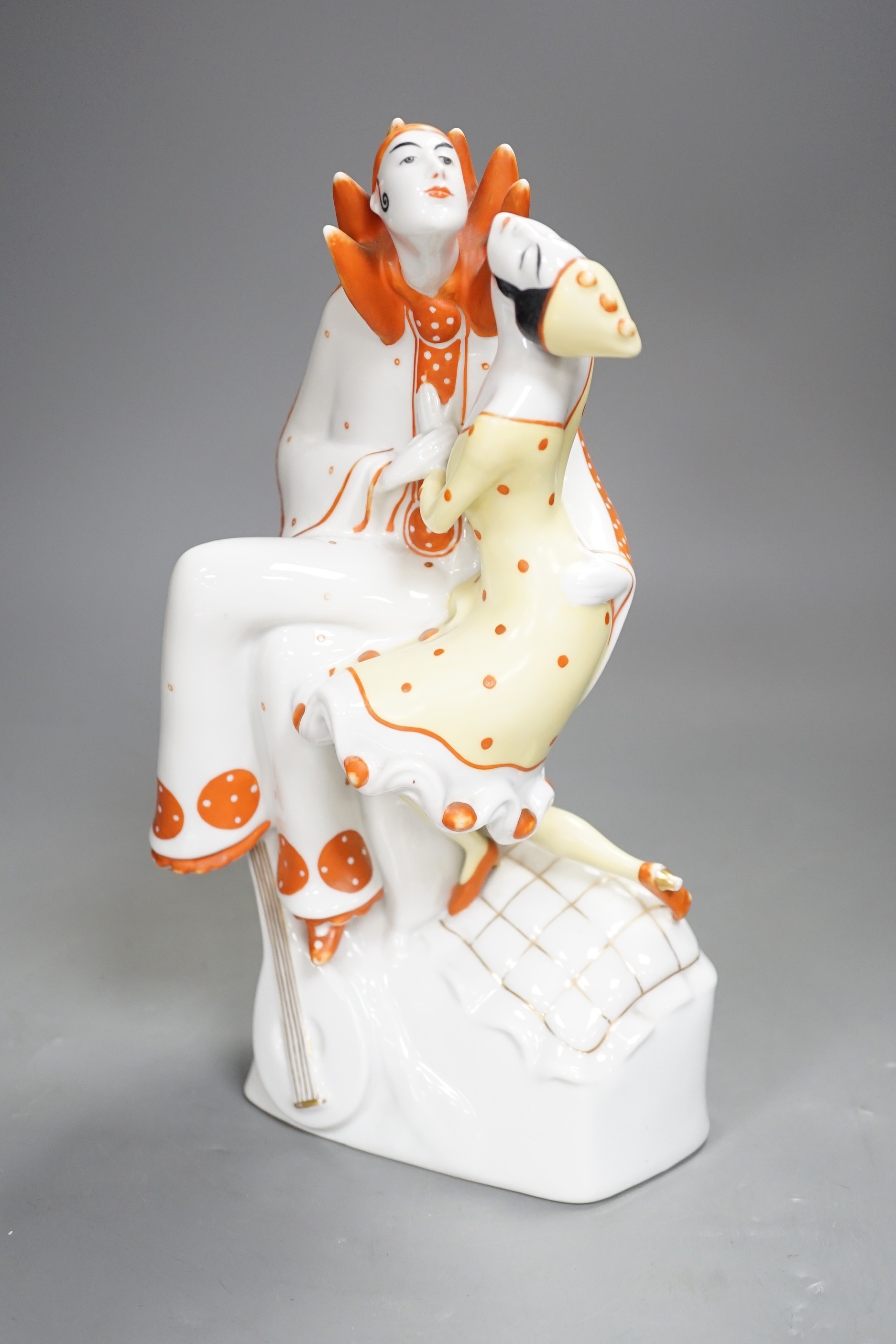 A Fraureuth Kunstabteilung Art Deco porcelain group, modeller’s initials E.W., 26.5cm high